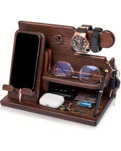 Wooden Desk Organizer Phone Docking Station Stand