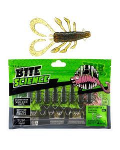 8 Pack of 3 Inch Bite Science Creepy Critter Soft Plastic Lures - UV Motor Oil
