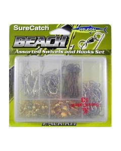 Surecatch Beach Assorted Swivel and Hook Pack In Fishing Tackle Box
