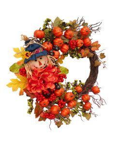 Halloween Autumn Scarecrow Wreath with Pumpkins