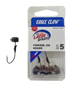 5 Pack of Green Pumpkin/Red Flake 1/8oz Eagle Claw Size 1/0 Finesse Jig Heads