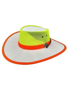 Jacaru 2016 Hi Vis Safety Hat - White/Yellow (Summer Wide Brim Fluro Canvas Hat)