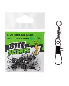 10 Pack of Bite Science Black Barrel Fishing Swivels with Snaps