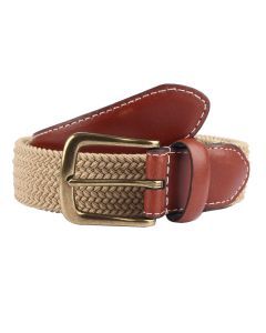 Dents Mens Elastic Stretch Belt Leather End Webbing - Beige