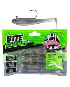 5 Pack of 3 Inch Bite Science Thump Shad Rigged Soft Plastics - UV Purple Pearl