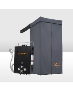 San Hima Shower Awning Tent Instant Ensuite Fold-Out & 8L Gas Hot Water Heater