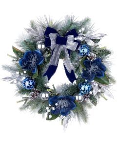 Large Artificial Christmas Wreath with Blue Bow