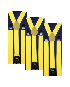 3x Yellow Slim Suspenders Bulk Pack - Strong Adjustable Clip On Braces for Weddings/Formals