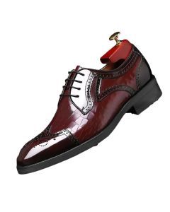 Men Leather Slip-On Brogue Oxford Loafers (Wine Red)