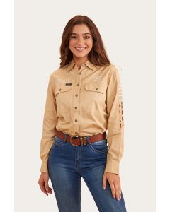 Ringers Western Signature Jillaroo Flag Womens Full Button Work Shirt in Dark Sand/Clay
