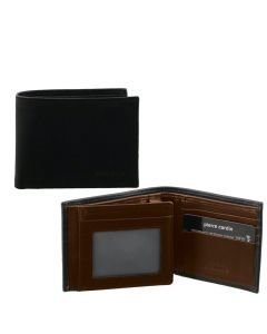 Pierre Cardin Mens Italian Genuine Leather Two-Tone Bi-Fold Wallet - Black/Cognac