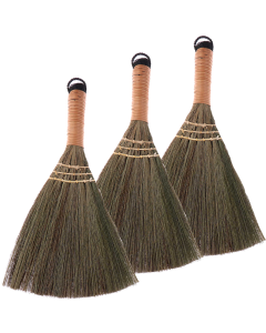 3x Natural Straw Mini Hand Brush Sweeper Pack (Broom & Duster)