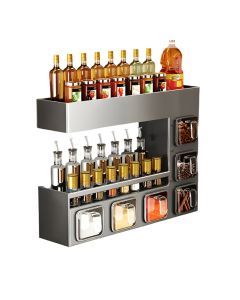 Wall-Mounted Metal Spice Rack with 6 Jars