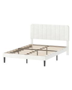 Levede Double Bed Frame Upholstered Adjustable Headboard Bed Platform White