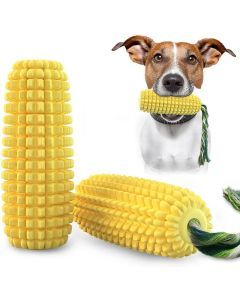 Dog Corn Toothbrush Teeth Cleaner Squeak Chew Toy with Rope in Yellow