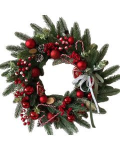 Christmas Wreath with Red Berries and Pine Cones