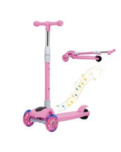 Bopeep Foldable Kids Scooter Adjustable Height Flashing LED Music 3 Wheels Pink