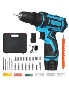 Traderight 12V Cordless Drill Driver Kit LED 2.0Ah Battery 74Pcs DIY Tool Case