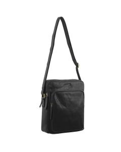Pierre Cardin Italian Leather Tablet Messenger Crossbody Bag - Black (iPad Android)