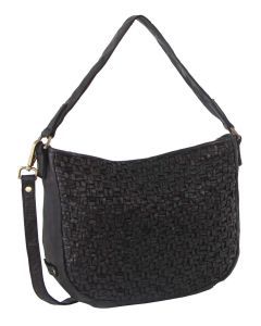 Pierre Cardin Woven Leather Ladies Crossbody Bag - Black