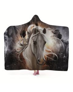 Horse Pattern Wearable Blanket Flannel Hooded Throw