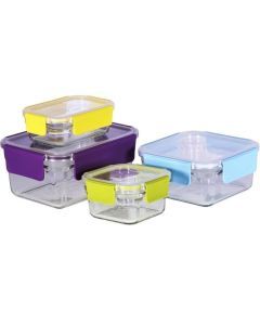 4 Piece Glasslock Premium Glass Food Storage Container Set w/ Snapback Lids - Clear (Oven Safe)