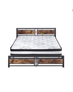 Metal Industrial Queen Bed Frame Spring Mattress Base Set HD 35cm Foam Brown