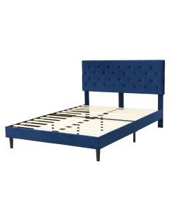 Levede Bed Frame Queen Size Mattress Base Platform Wooden Velvet Headboard Blue