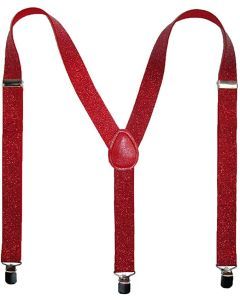 Red Glitter Sparkle Suspenders - Adjustable Clip On Elastic Y-Back Braces