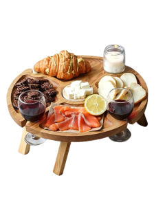 Portable Beach Table Outdoor Folding Small Wine Desk  2 In 1 Wooden Picnic Food Table Drink Wine Glasses Holder Picnic Board