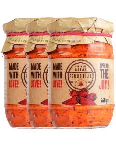 3x 560g Perustija Mild Ajvar Spread (Roasted Red Pepper Relish)