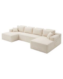 Levede Modular Sofa Lounge Set Corduroy U Shaped Sectional Cloud Couch Beige