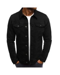 Mens Denim Streetwear Jacket Cotton Casual Slim Fit (Black)