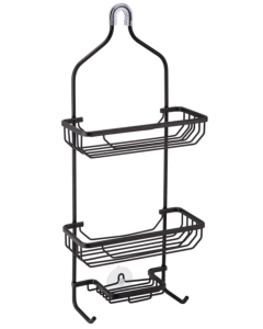 3 Tier Shower Caddy Bath Rack Aluminium Storage Hanging Over Hook Basket - Black