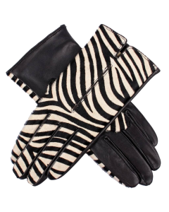 Dents Womens Animal Print Leather Gloves - Black Zebra (Single Point Stitch Detail)