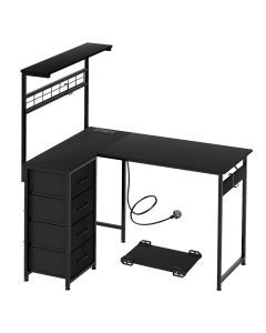 Levede Computer Desk Convertible L-shaped Study Table Metal Frame with Drawers