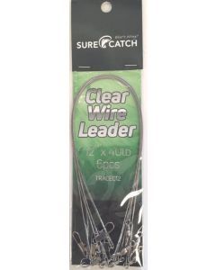 6 x Surecatch 6 Inch x 40lb Clear Wire Fishing Trace with Swivels and Snaps