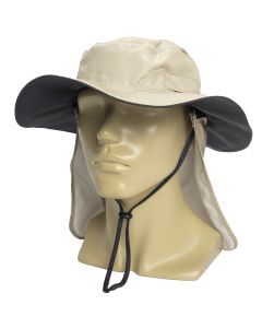 Uveto Tasman Unisex Adjustable Wide Brim Sun Hat With Removable Neck Flap (Stone)