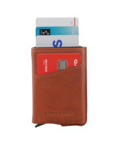 Pierre Cardin Mens Leather Smart Slide Card Holder Tab Wallet - Tan (RFID)