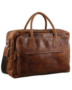 Pierre Cardin Mens Rustic Leather Overnight Weekend Bag - Cognac (Luggage)