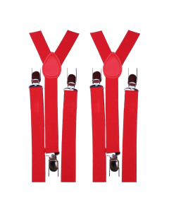 2x Red Slim Suspenders - Strong Adjustable Clip On Braces for Weddings/Formals