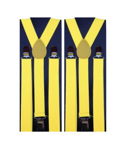 2x Yellow Slim Suspenders - Strong Adjustable Clip On Braces for Weddings/Formals