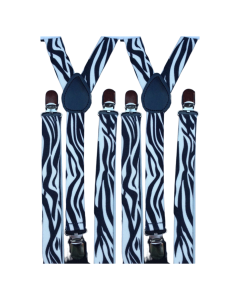 2x Zebra Slim Suspenders - Strong Adjustable Clip On Braces for Weddings/Formals