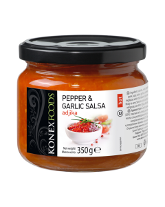 350g Konex Tiva Pepper & Garlic Adjika Salsa Sauce in Glass Jar - Hot (Product of Bulgaria)