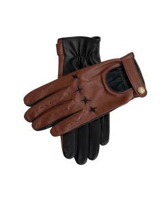 Dents Mens Suited Racer Touchscreen Leather Driving Gloves with Wristwatch Cut-out - Tan/Black