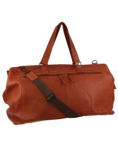 Pierre Cardin Mens Rustic Leather Overnight Travel Duffle Bag - Cognac