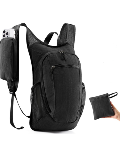 Black Ultra-Lightweight Packable Backpack (10L) - Foldable Daypack for Travel, Hiking & Sports