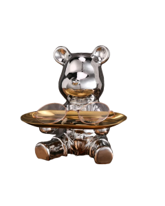 Sculpted Elegance: Silver-B Ceramic Electroplated Bear Doll Ornament
