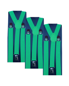 3x Green Slim Suspenders Bulk Pack - Strong Adjustable Clip On Braces for Weddings/Formals