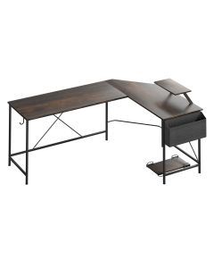 Levede L-Shape Corner Computer Desk Office Laptop Table Workstation Brown